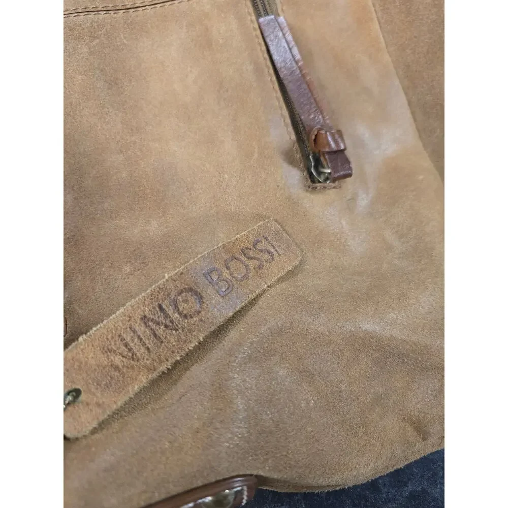 Nino Bossi Vintage Boho Whipstitch‎ Brown Leather Hobo Bag Shoulder Purse Medium